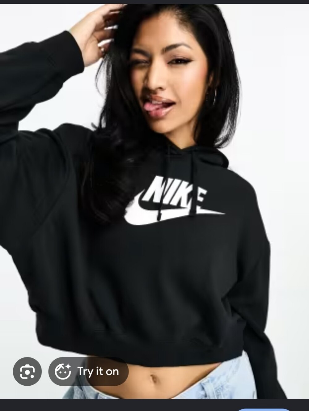 Nike Women’s Black Cropped Hoodie with White Swoosh